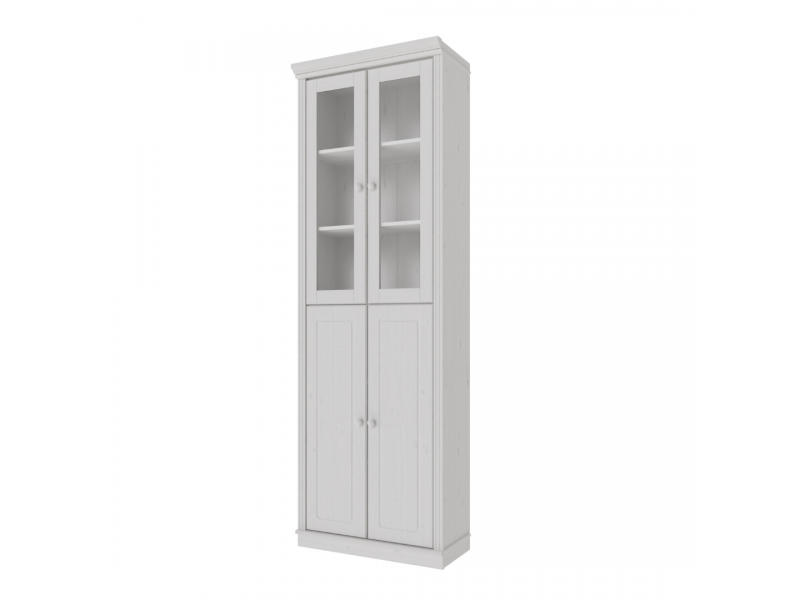 Estante Biblioteca 220 cm com duas portas de madeira e duas portas de vidro na cor branco lavado | Coleção Biblioteca
